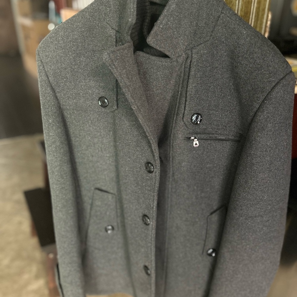 Gray Military Field Coat with Structured Silhouette